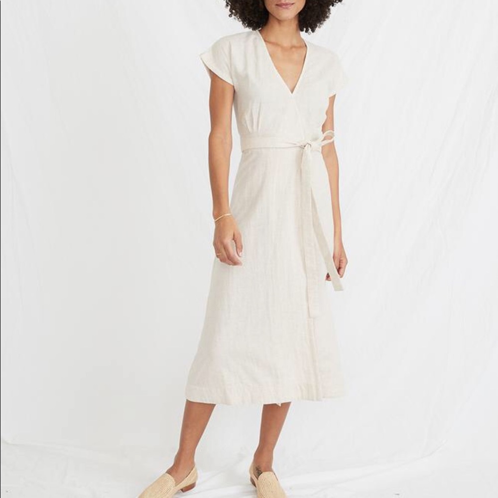 Marine Layer Maddie Wrap Dress in Oatmeal/peach